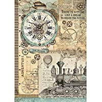 Stamperia Papel de arroz A3 en sobre-Voyages Fantastiques Reloj- Multicolor- 29.7cmX42cm
